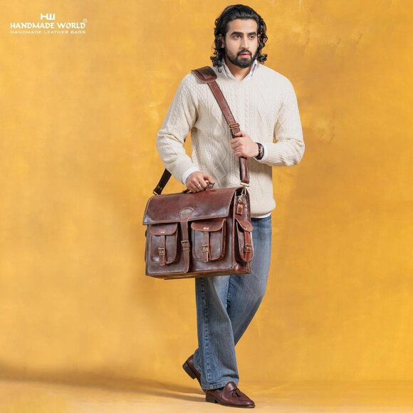 Leather Laptop Messenger Bag For Men Women 'The Alpha' Computer Briefcase Satche - Picture 3 of 9